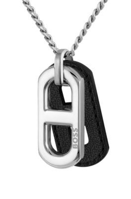 Necklace with steel and leather pendants, Assorted-Pre-Pack