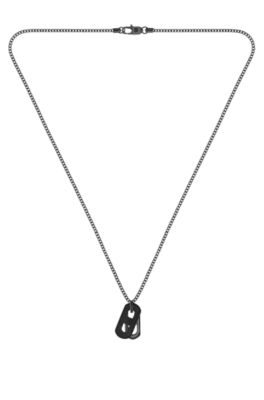 Collar chapado en negro con eslabones met&aacute;licos y etiqueta de piel, Assorted-Pre-Pack