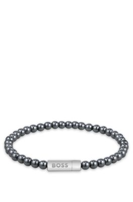 Brazalete de cuentas de hematita con logo en el cierre, Assorted-Pre-Pack