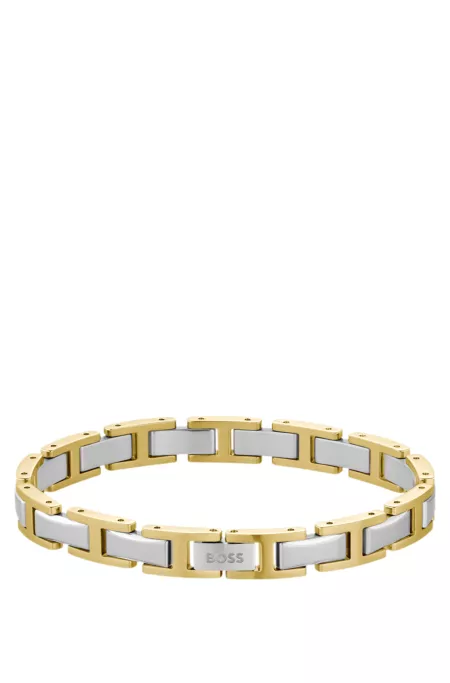 Two-tone H-link cuff with logo clasp