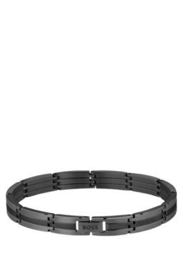 Black stainless-steel striped cuff with logo clasp, Assorted-Pre-Pack