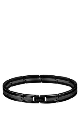 Brazalete a rayas de acero inoxidable negro con cierre de logo, Assorted-Pre-Pack