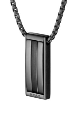 Black stainless-steel necklace with stripe-effect pendant, Assorted-Pre-Pack