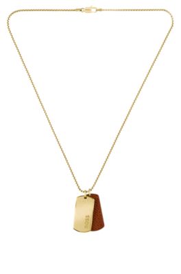 Gold-tone necklace with double-tag pendant, Assorted-Pre-Pack