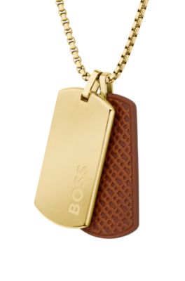 Gold-tone necklace with double-tag pendant, Assorted-Pre-Pack