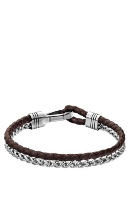 Pulsera de piel trenzada marr&oacute;n con acero inoxidable, Assorted-Pre-Pack