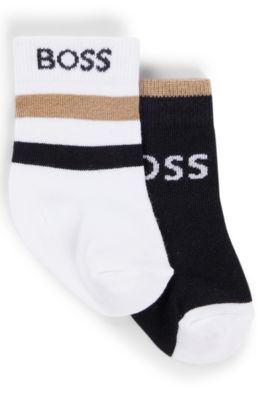 Two-pack of kids' socks with stripes and logo, Black
