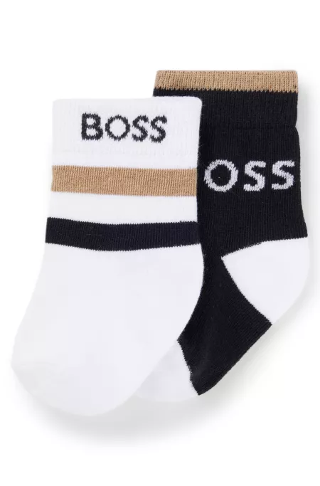 Two-pack of kids' socks with stripes and logo