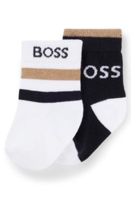 Two-pack of kids' socks with stripes and logo, Black