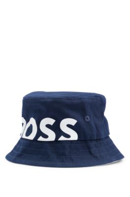 Kids' reversible logo-print bucket hat in cotton, Dark Blue