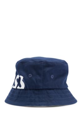 Kids' reversible logo-print bucket hat in cotton, Dark Blue