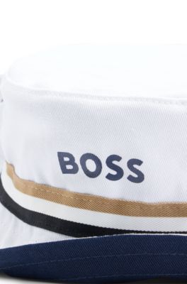 Kids' reversible logo-print bucket hat in cotton, Dark Blue