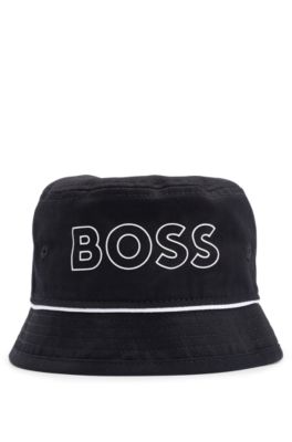 Kids' contrast-logo bucket hat in cotton twill, Black
