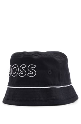 Kids' contrast-logo bucket hat in cotton twill, Black