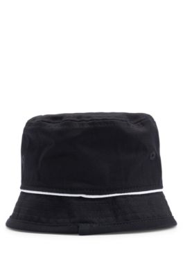 Kids' contrast-logo bucket hat in cotton twill, Black