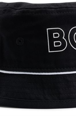 Kids' contrast-logo bucket hat in cotton twill, Black