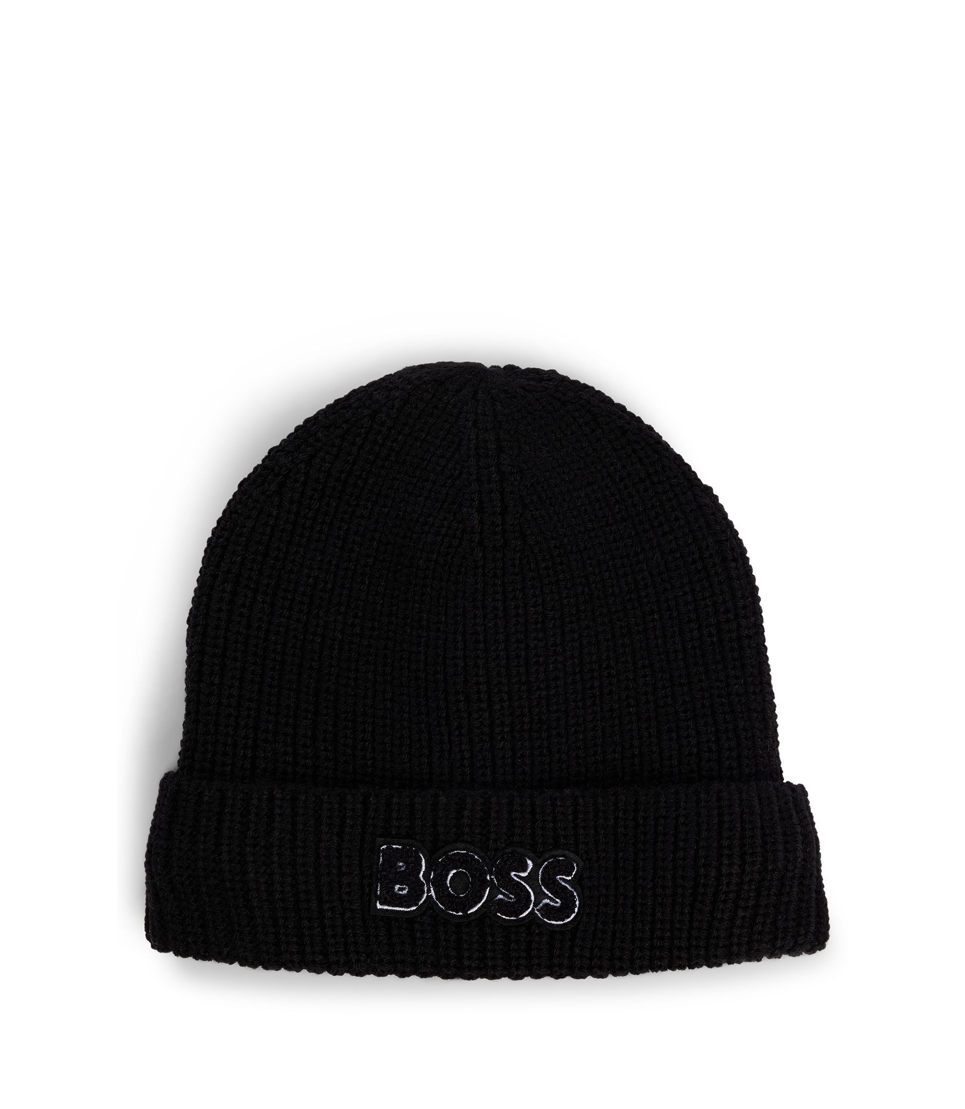 BOSS - Kids' beanie hat with logo and faux-fur lining - Black
