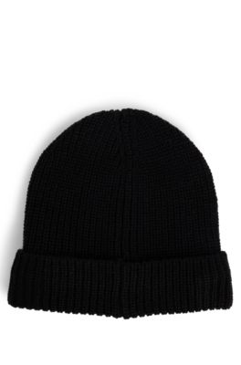 Kids' beanie hat with logo and faux-fur lining, Black