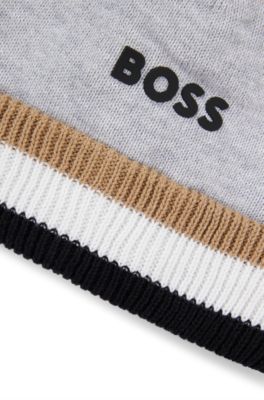 Kids' pom-pom beanie hat with 3D logo print, Light Grey