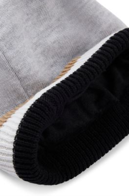 Kids' pom-pom beanie hat with 3D logo print, Light Grey