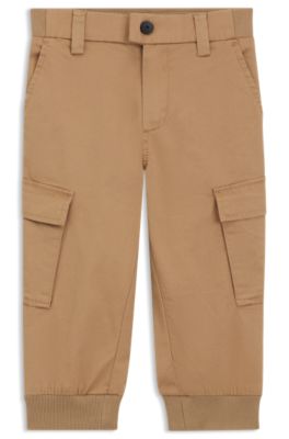 BOSS Kids' cargo trousers in stretch cotton Brown