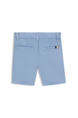 Kids' branded-label shorts in stretch cotton, Light Blue