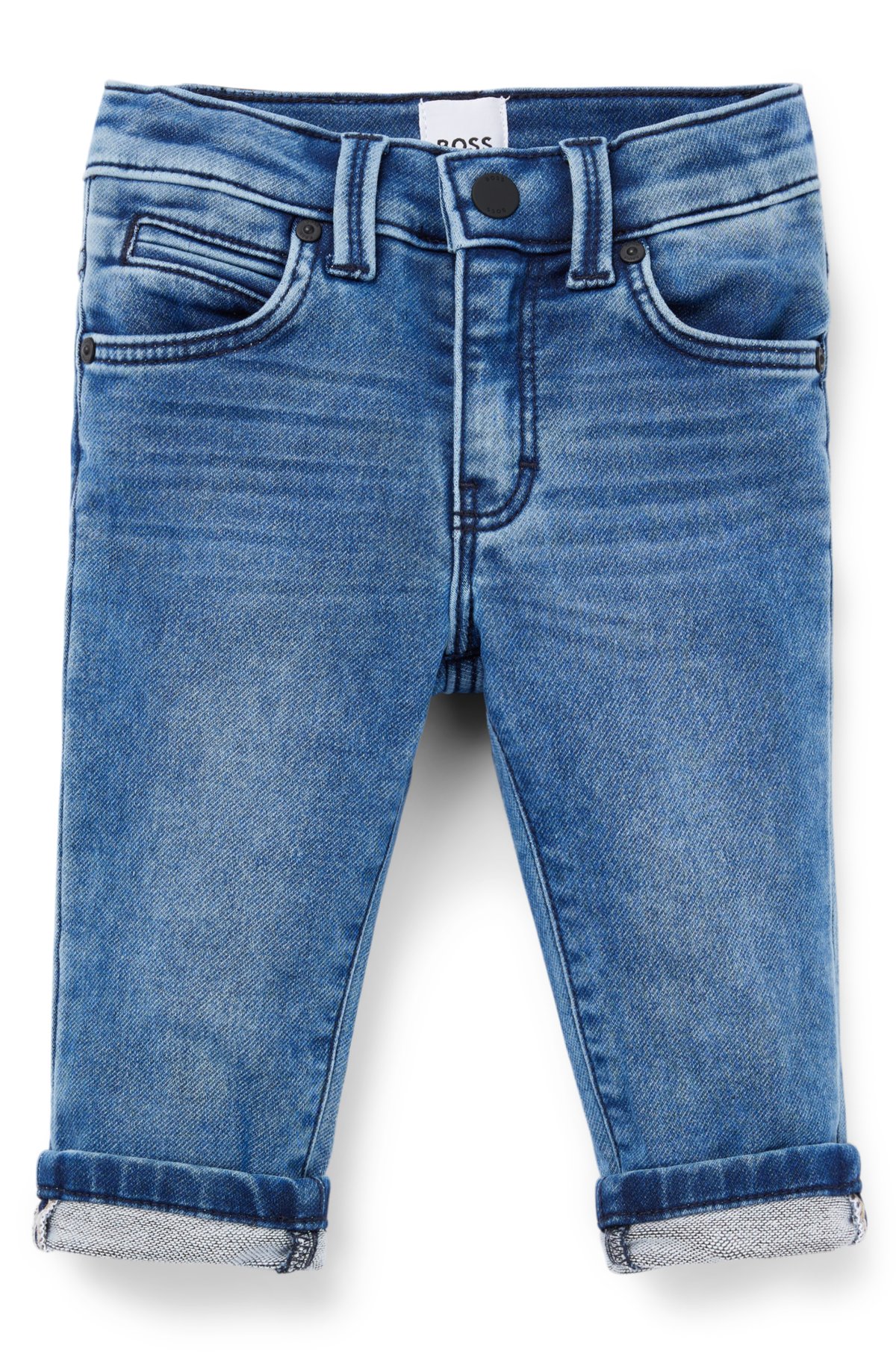 BOSS - Kids' jeans in stretch denim with branded back pocket