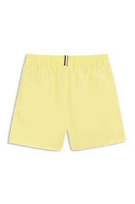 Kids' peached swim shorts with vertical logo print, Light Yellow