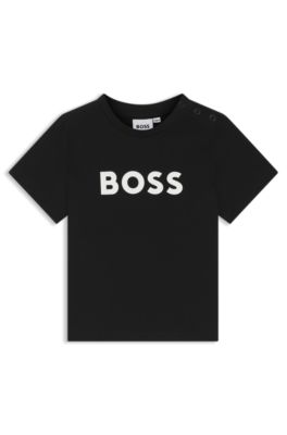 Kids' cotton T-shirt with logo print, Black