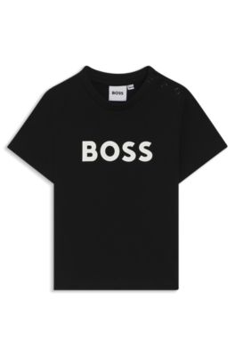 Kids' cotton T-shirt with logo print, Black