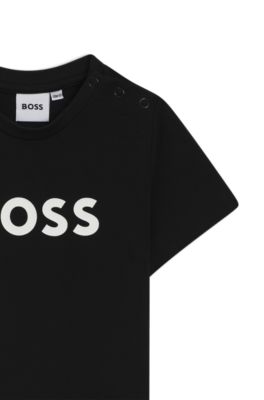 Kids' cotton T-shirt with logo print, Black