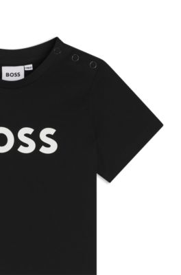 Kids' cotton T-shirt with logo print, Black