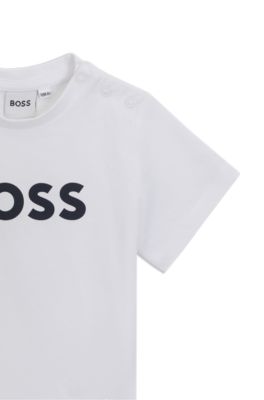 Kids' cotton T-shirt with logo print, White