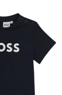 Kids' cotton T-shirt with logo print, Dark Blue