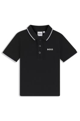 Kids' logo-print polo shirt in cotton piqu&eacute;, Black