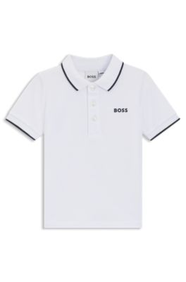 Kids' logo-print polo shirt in cotton piqu&eacute;, White