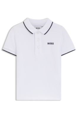 Kids' logo-print polo shirt in cotton piqu&eacute;, White