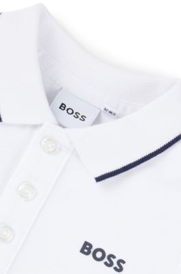 Kids' logo-print polo shirt in cotton piqu&eacute;, White