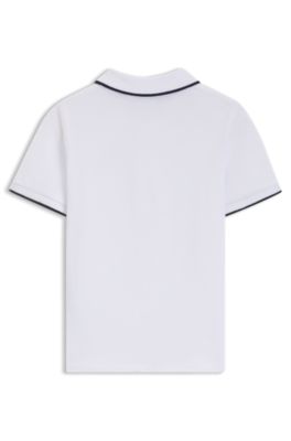Kids' logo-print polo shirt in cotton piqu&eacute;, White