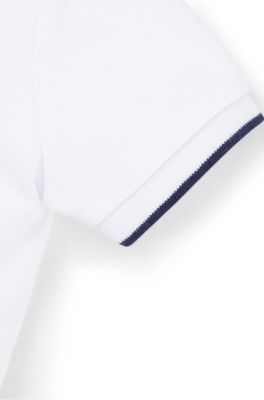 Kids' logo-print polo shirt in cotton piqu&eacute;, White