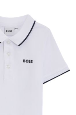 Kids' logo-print polo shirt in cotton piqu&eacute;, White