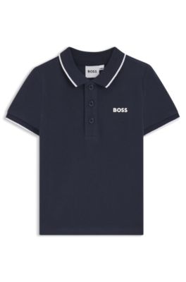 Kids' logo-print polo shirt in cotton piqu&eacute;, Dark Blue
