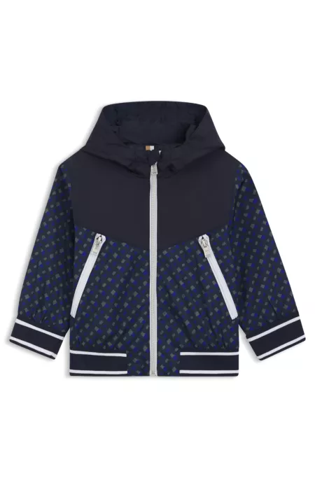 Kids' hooded jacket with printed monograms
