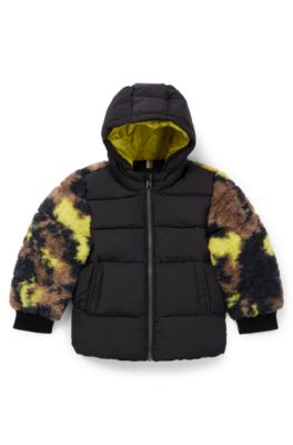Kids' jacket with camouflage sherpa accents, Black