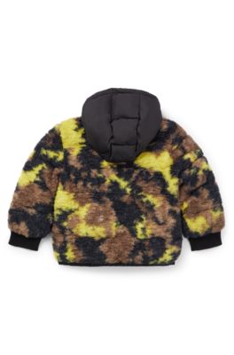 Kids' jacket with camouflage sherpa accents, Black