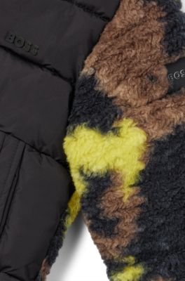 Kids' jacket with camouflage sherpa accents, Black