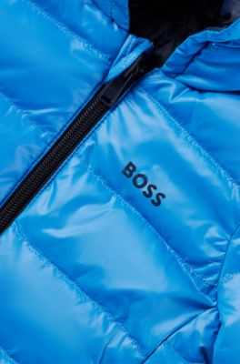 Kids' reversible down jacket with logo details, Blue