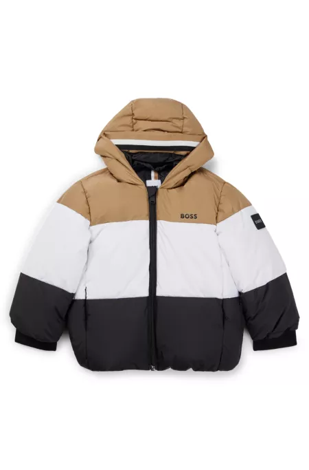 Kids' water-repellent puffer jacket with signature-stripe colors
