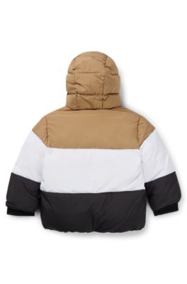 Kids' water-repellent puffer jacket with signature-stripe colors, Black