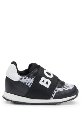 Kids' logo trainers in mesh and leather, Black